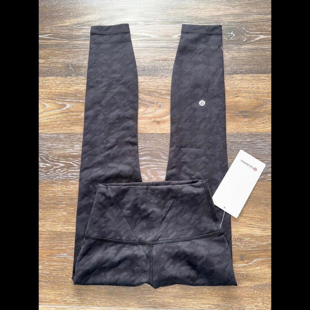 Lululemon Wunder Train High Rise 25” Houndstooth Haze Emboss Black Size 2 NWT